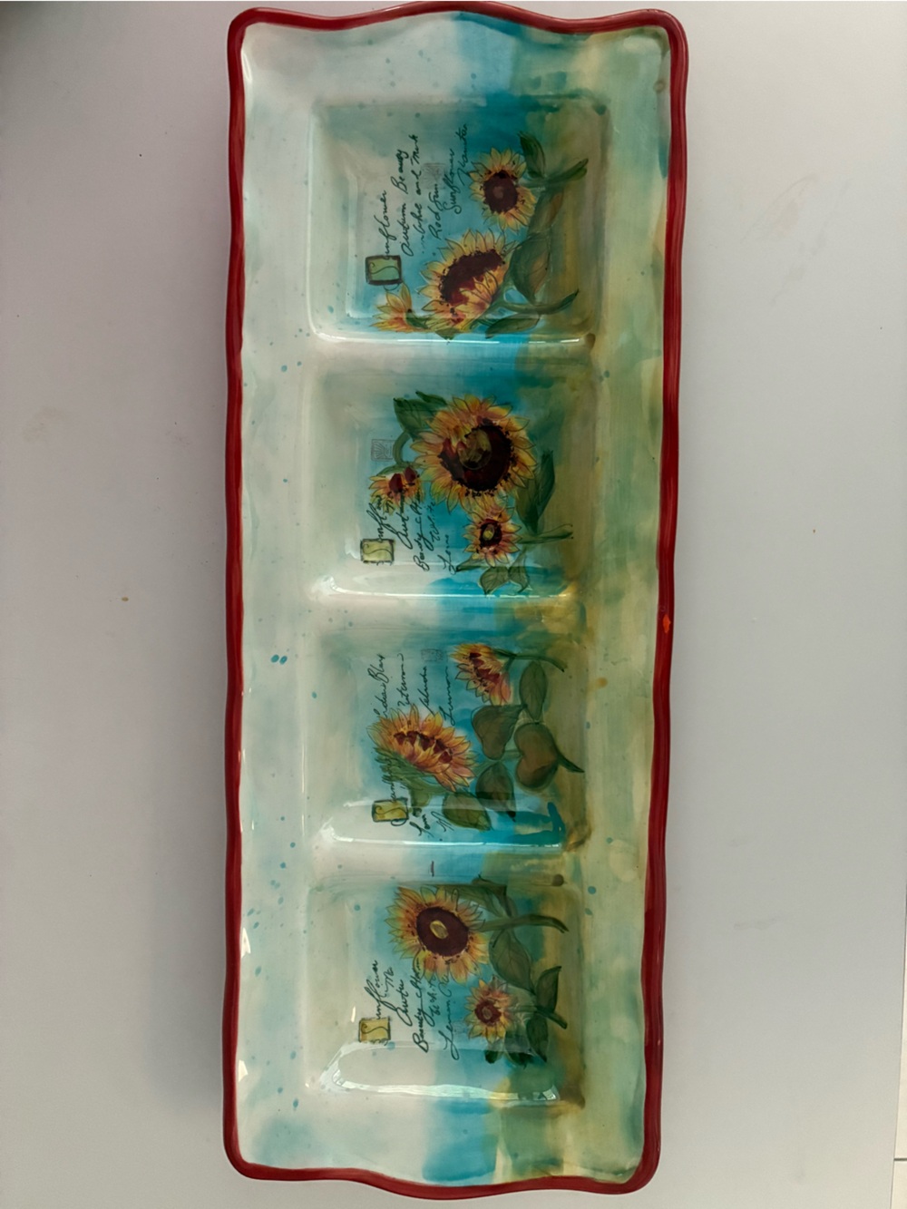 Susan Winget Certified International Sunflower Ceramic Divided Serving Tray